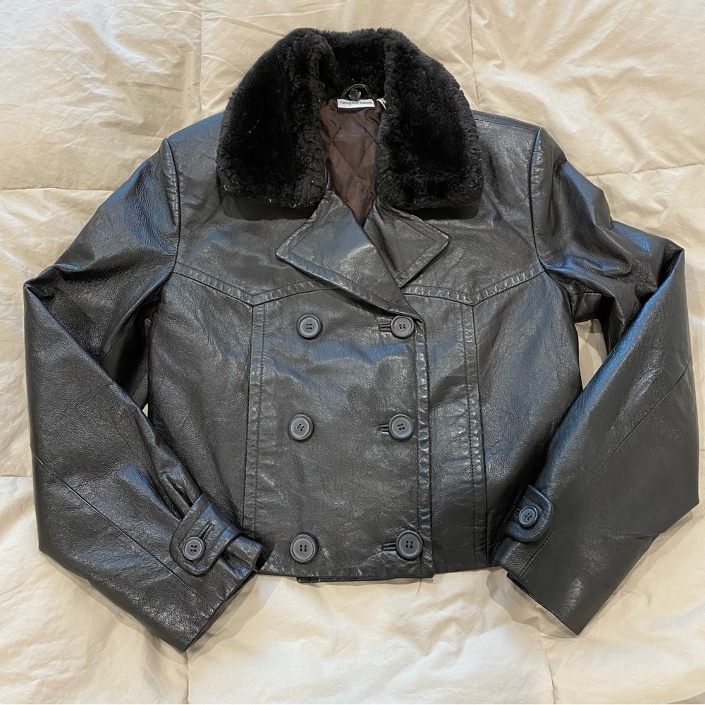 Cropped Chocolate Brown Leather Jacket w/ Detachable Faux Fur Collar
